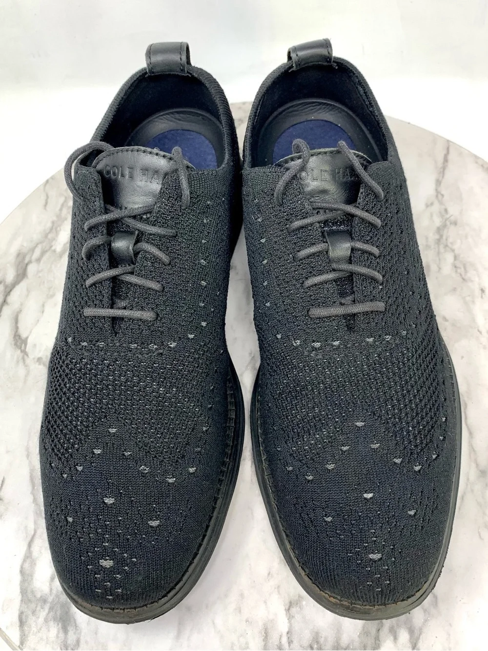 Cole Haan Original Grand Black Knit Wingtip Oxford Sneakers 8 Mens Preppy Sporty